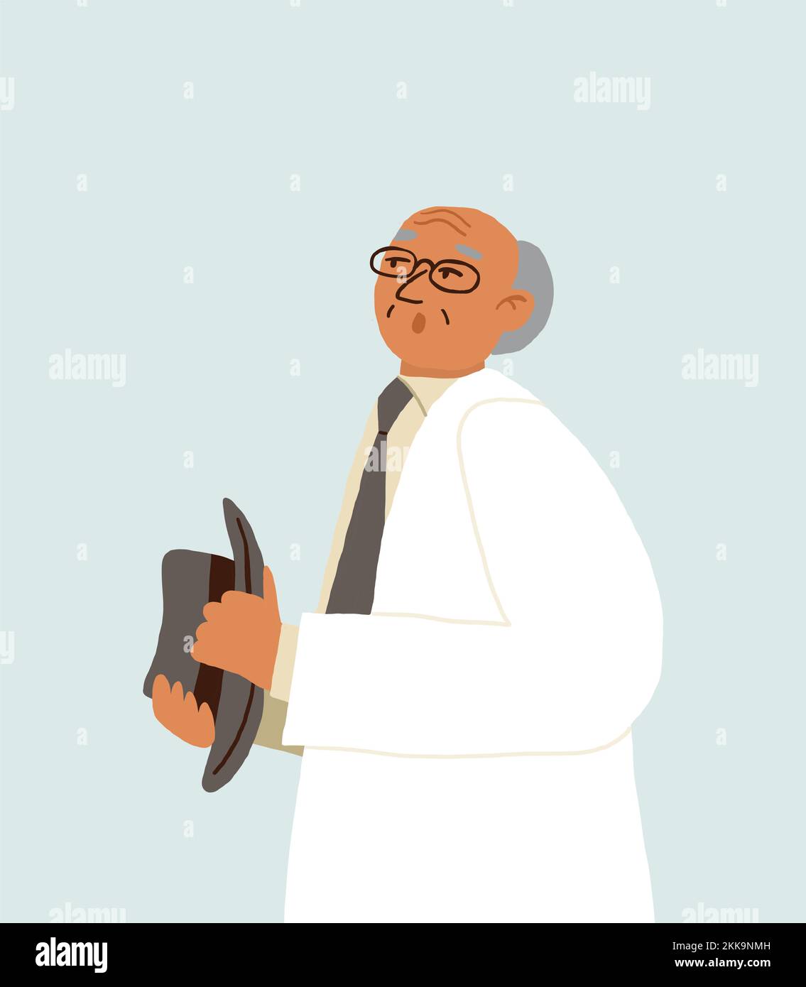 Un médecin inquiet tenant un chapeau isolé sur fond clair. Illustration du médecin. Illustration vectorielle Illustration de Vecteur