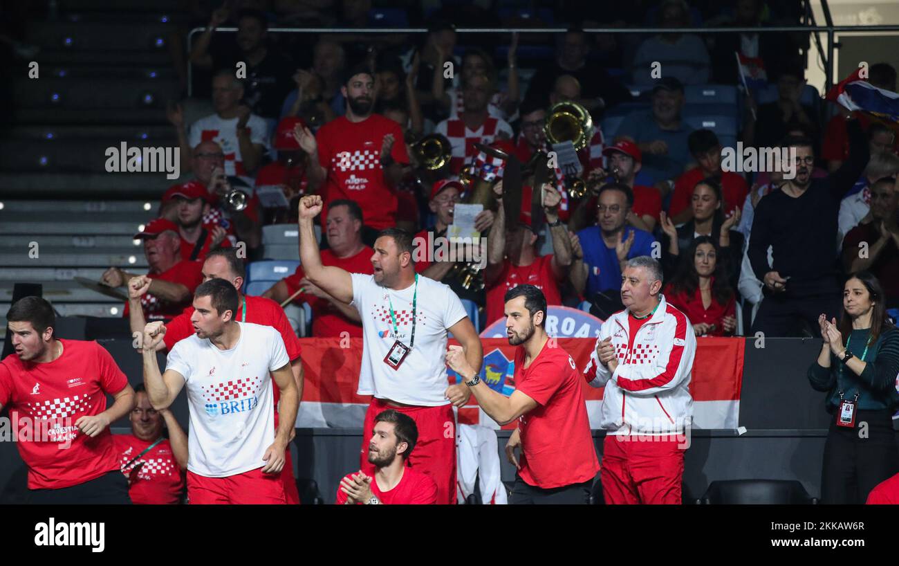 Fans de Croatie pendant la coupe Davis par Rakuten finals 2022 match entre l'Australie et la Croatie au Palacio de los Deportes José Maria Martin Carpena à Malaga, Espagne sur 25 novembre 2022. Photo: Sanjin Strukic/PIXSELL Banque D'Images