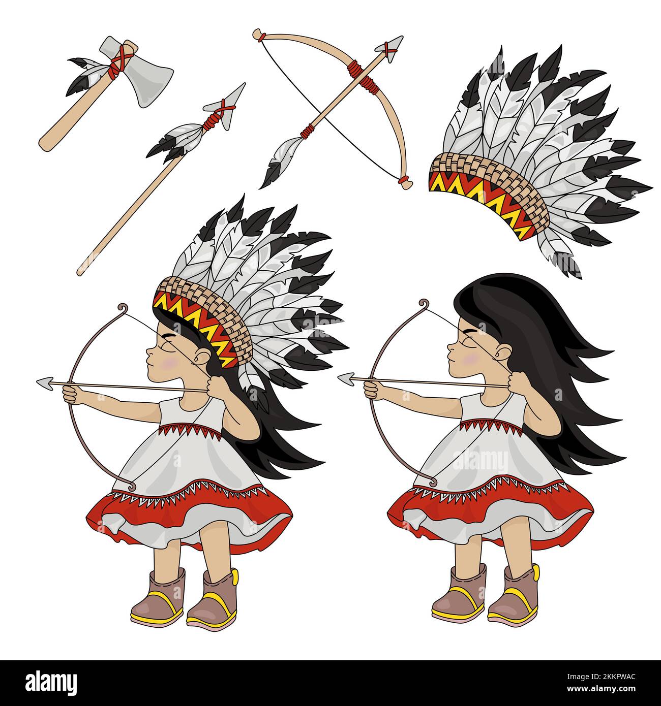 INDIANS HUNTER American Native Indians Princess Pocahontas clip Art Vector Illustration Set for Print Illustration de Vecteur