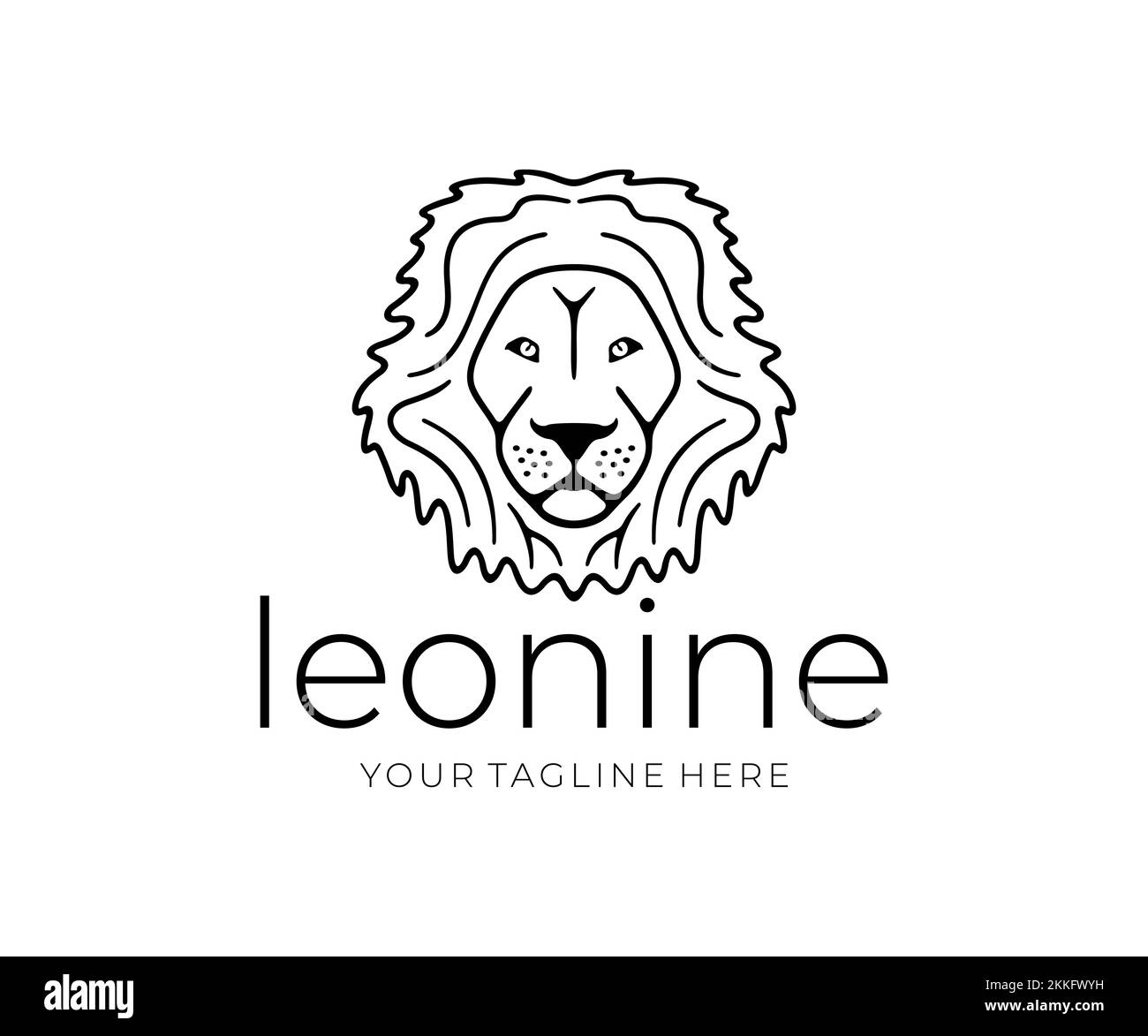 Tête de lion, léonine, animal, prédateur, nature et faune, logo. Museau d'un lion, visage de lion, style silhouette et ligne, motif vectoriel Illustration de Vecteur