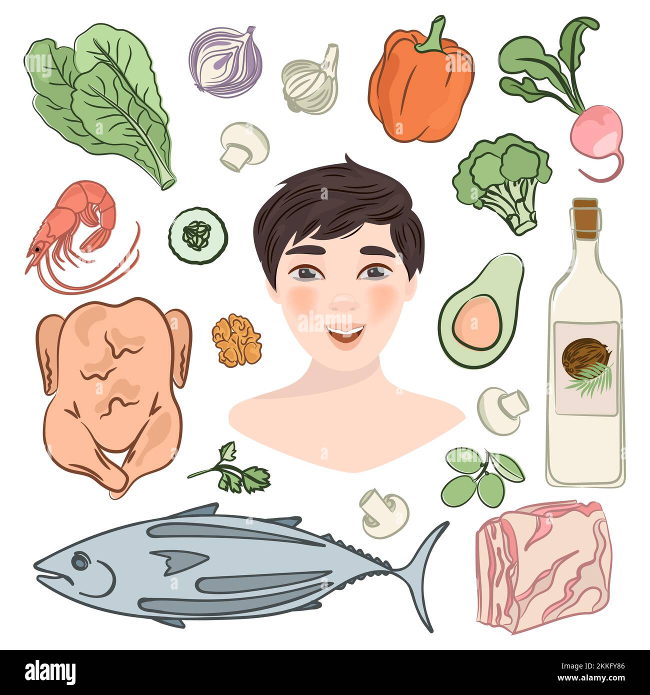 KETO MAN nourriture saine naturelle Paleo Diet Nutrition Family clip Art Vector Illustration Set for Print Illustration de Vecteur