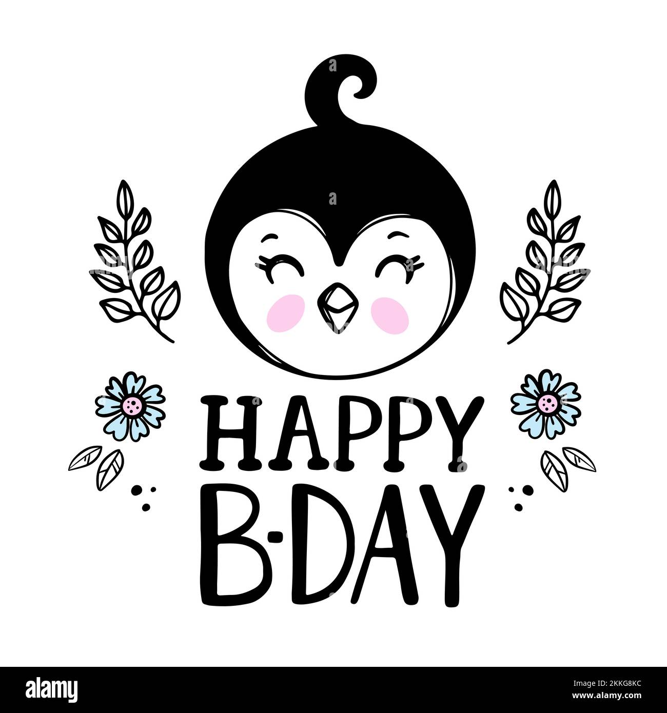 LOVE ME PENGUIN bébé anniversaire adorable animal carte de voeux festive dessin main monochrome avec texte écrit clip Art Vector Illustratio Illustration de Vecteur