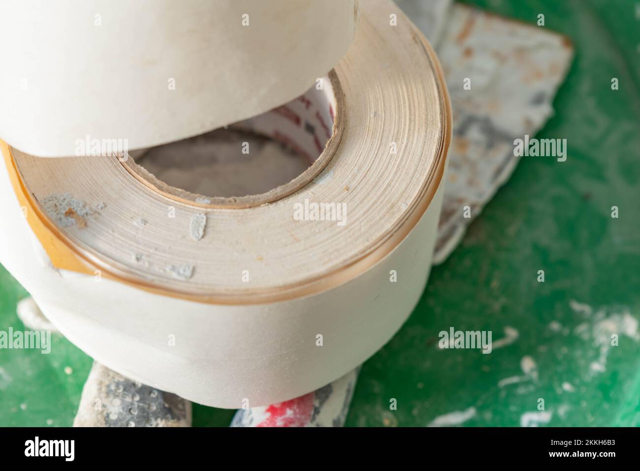 Outils de plâtre pour la peinture de cloison sèche, amélioration de la maison, image d'espace de copie Banque D'Images