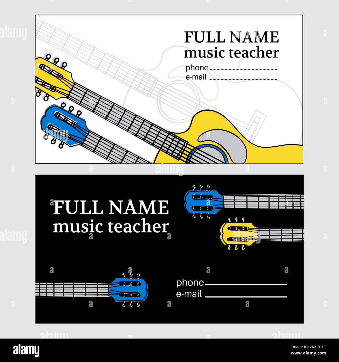 MUSIQUE CARTE DE VISITE Guitar enseignant formation Tutoriel leçon clip Art Vector Illustration Set for Print Illustration de Vecteur