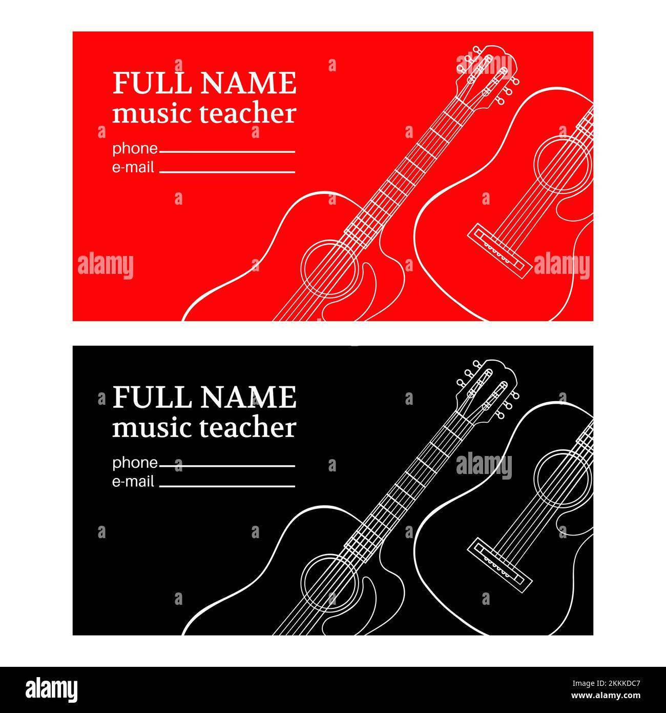 PROFESSEUR DE MUSIQUE carte de visite Guitar enseignement Tutoriel leçon clip Art Noir Rouge vecteur Illustration Set pour l'impression Illustration de Vecteur