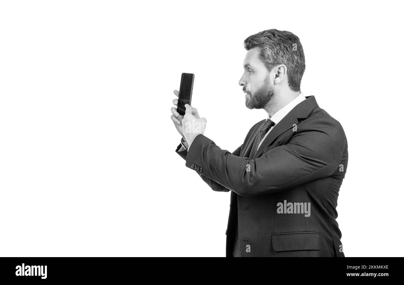 Passez des appels vidéo directement depuis votre smartphone. Homme d'affaires passer un appel vidéo. Utilisation du téléphone mobile pour les appels Banque D'Images