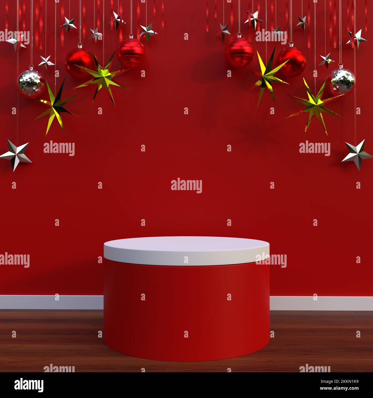 Vide podium de produits pour Noël vitrine de produits en 3D rendu, plate-forme vide pour la vente de produits de Noël ou la publicité ou les médias sociaux post 3D Banque D'Images