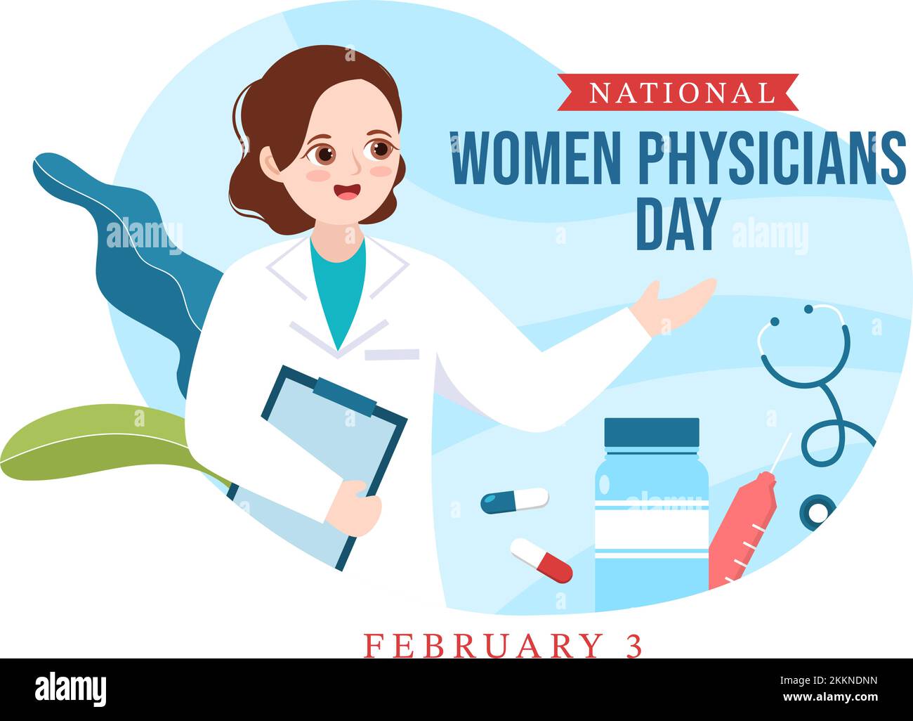 Journée nationale des femmes médecins sur 3 février pour rendre hommage aux femmes médecins de tout le pays dans un dessin-modèle de dessin-modèle Illustration de Vecteur