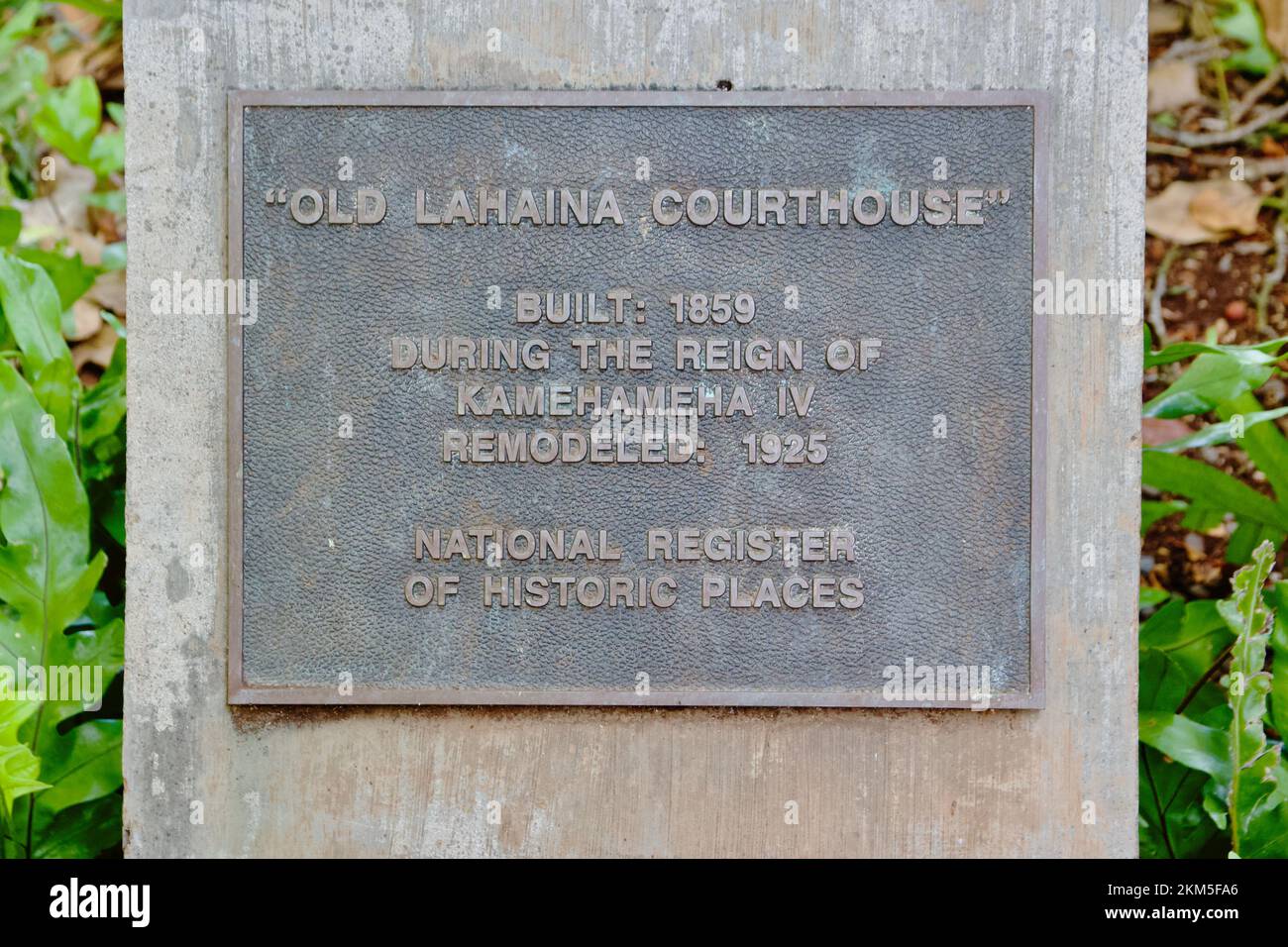 Plaque du palais de justice de Lahaina à Maui, Hawaï Banque D'Images
