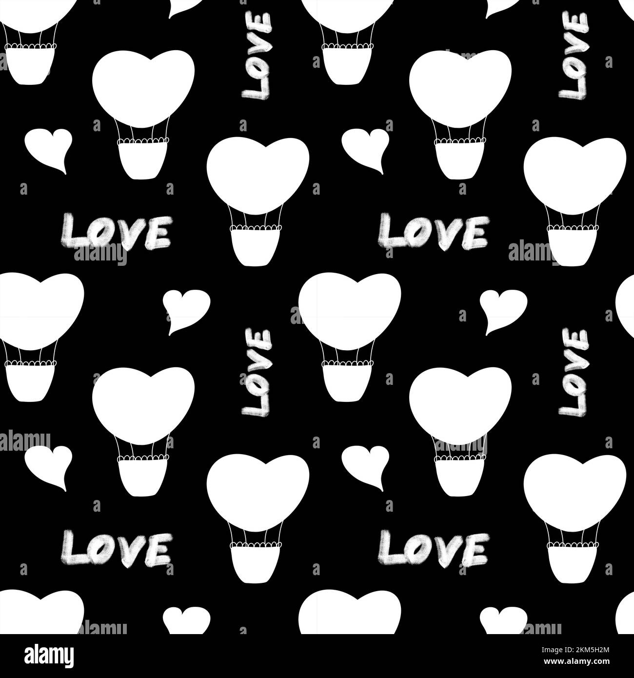 Motif sans couture avec ballons d'air. Coeur de ballon blanc avec panier. Design pour la Saint-Valentin et le mariage. Motif pour textiles, articles de papeterie, patch Banque D'Images