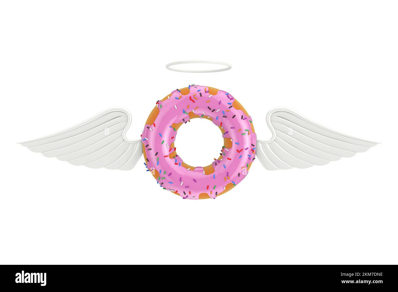 Big Strawberry Rose vitrifié Donut avec Angel Wings sur un fond blanc. 3D rendu Banque D'Images