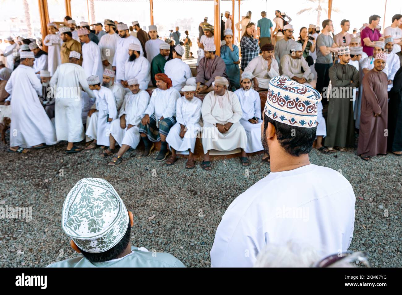 Marché de Nizwa Goat. Bazar traditionnel des animaux à Nizwa, Oman. Banque D'Images