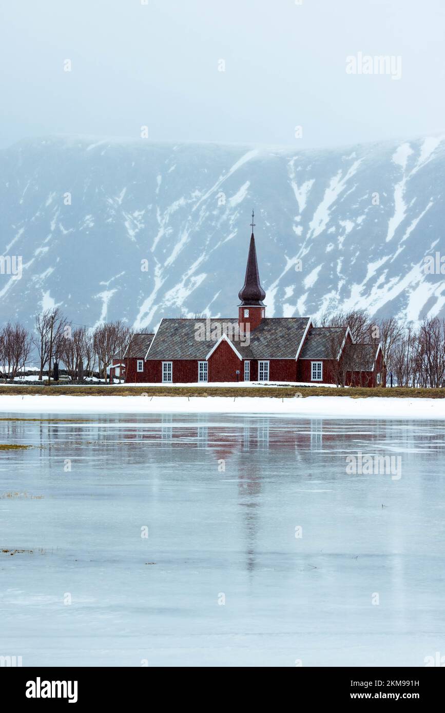 Église Flakstad, Lofoten, Norwegen Banque D'Images