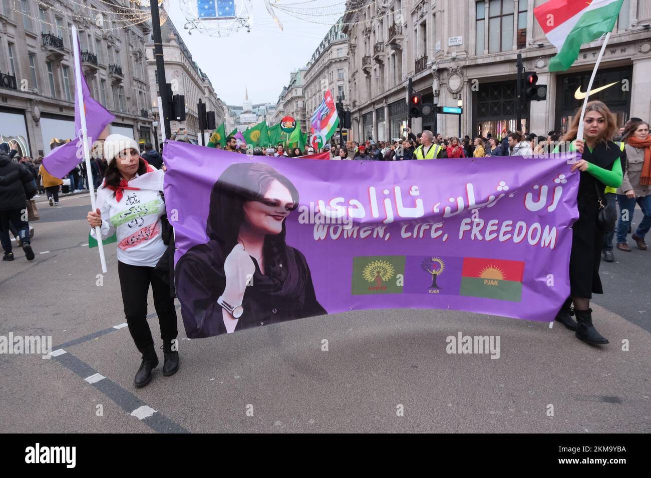 Oxford Circus, Londres, Royaume-Uni. 26th novembre 2022. Manifestations à Londres contre la République islamique d'Iran. Crédit : Matthew Chattle/Alay Live News Banque D'Images