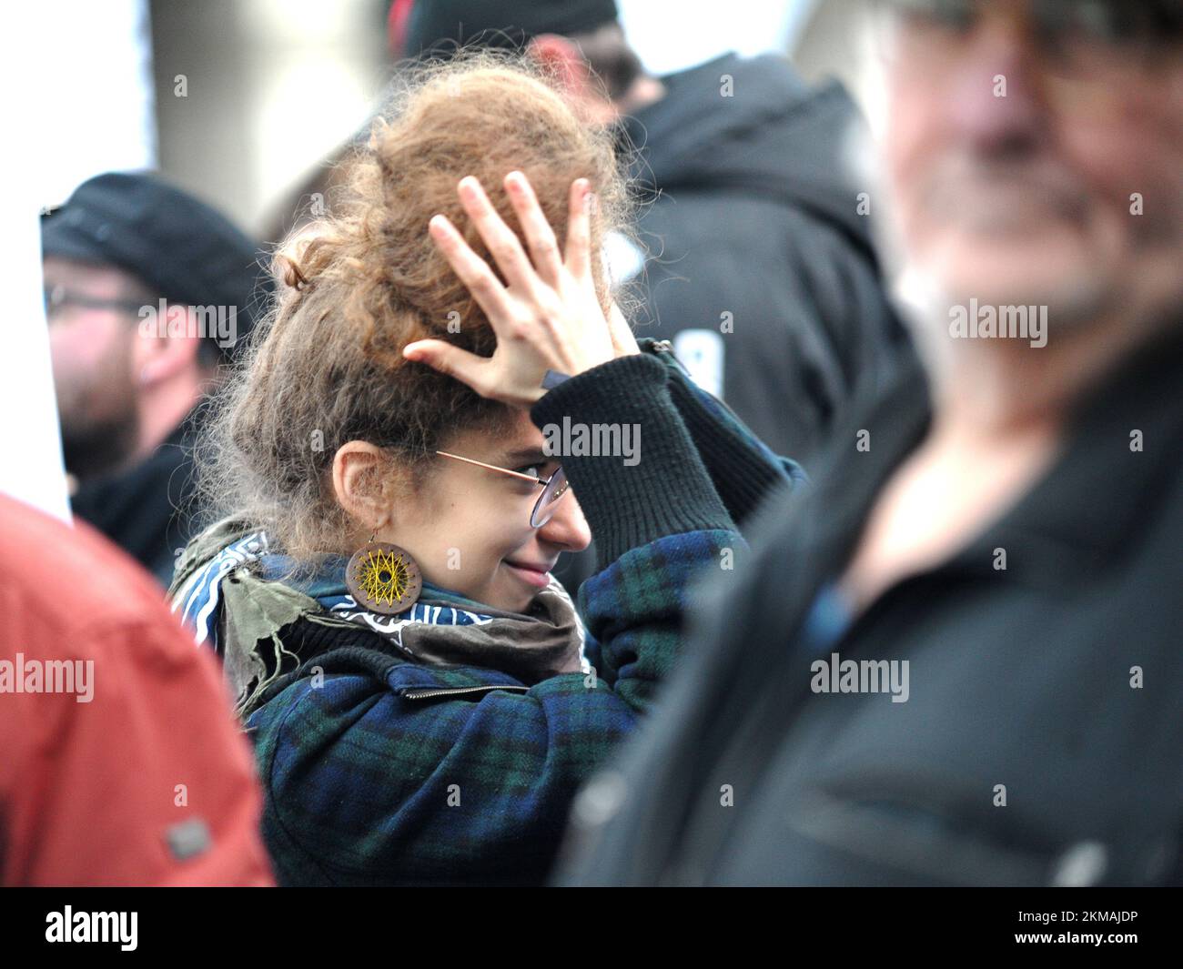 Budapest, Hongrie, 26th novembre 2022, les syndicats d'enseignants protestent après avoir remis leurs demandes ont gelé en 9 points au Ministère des Affaires intérieures comme un petit, Balint SZENTGALLAY / Alamy Live News Banque D'Images