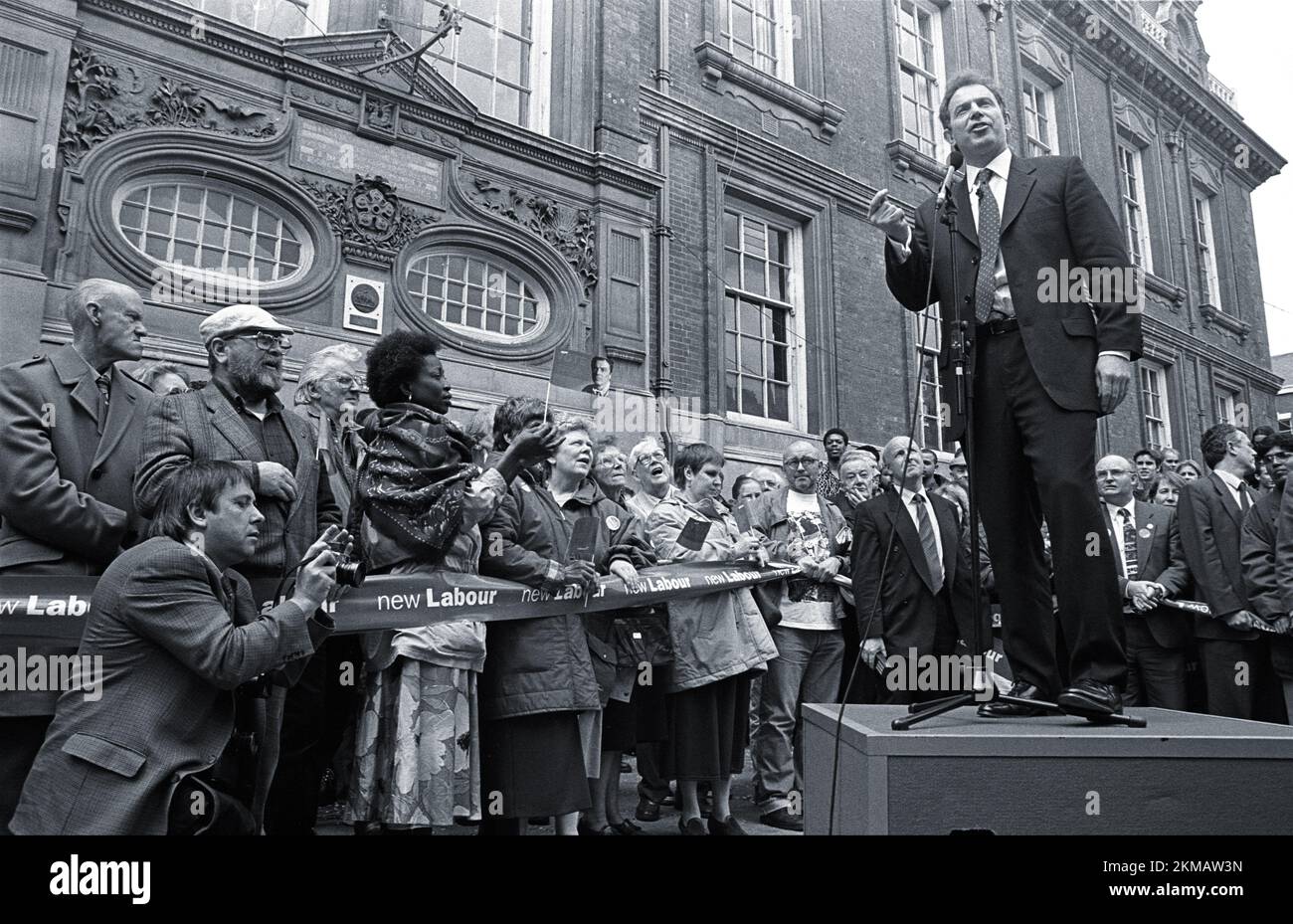 Tony Blair, Hustings, Leicester, campagne électorale britannique 1997 Banque D'Images