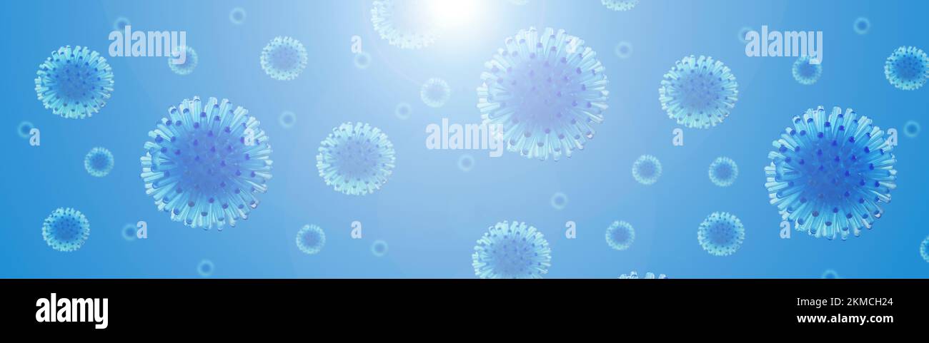 Virus Corona sur fond bleu. Concept médecine, pandémie, Virologie. Bannière. Copier l'espace Banque D'Images