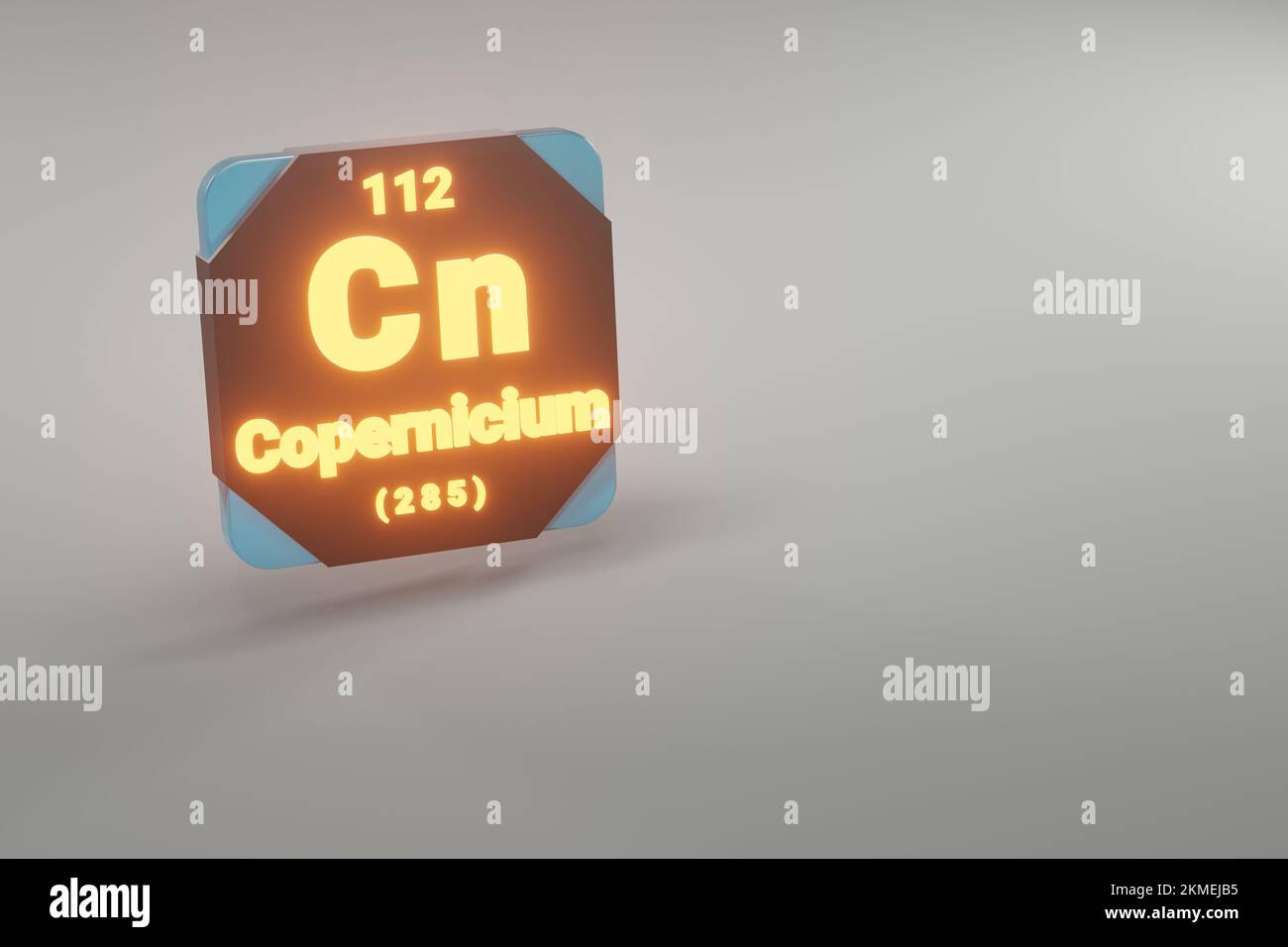 Belles illustrations abstraites debout noir et feu Copernicium élément de la table périodique. Design moderne avec éléments dorés, rendu 3D Banque D'Images