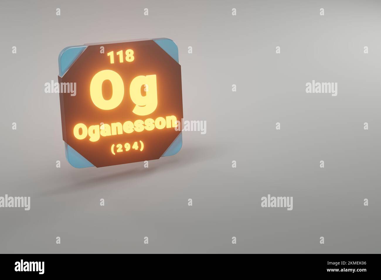 Belles illustrations abstraites debout noir et feu élément Oganesson de la table périodique. Design moderne avec des éléments dorés, 3D rendu il Banque D'Images