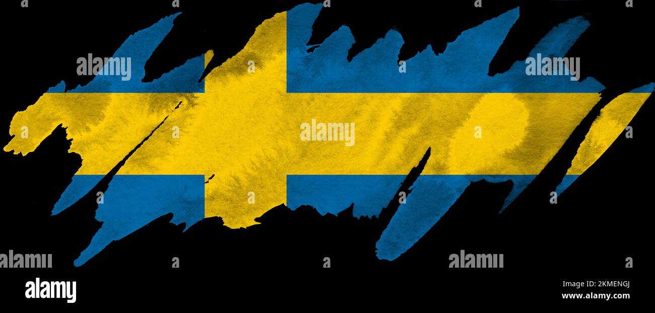 Symbole abstrait du drapeau de la Suède sur fond noir Banque D'Images