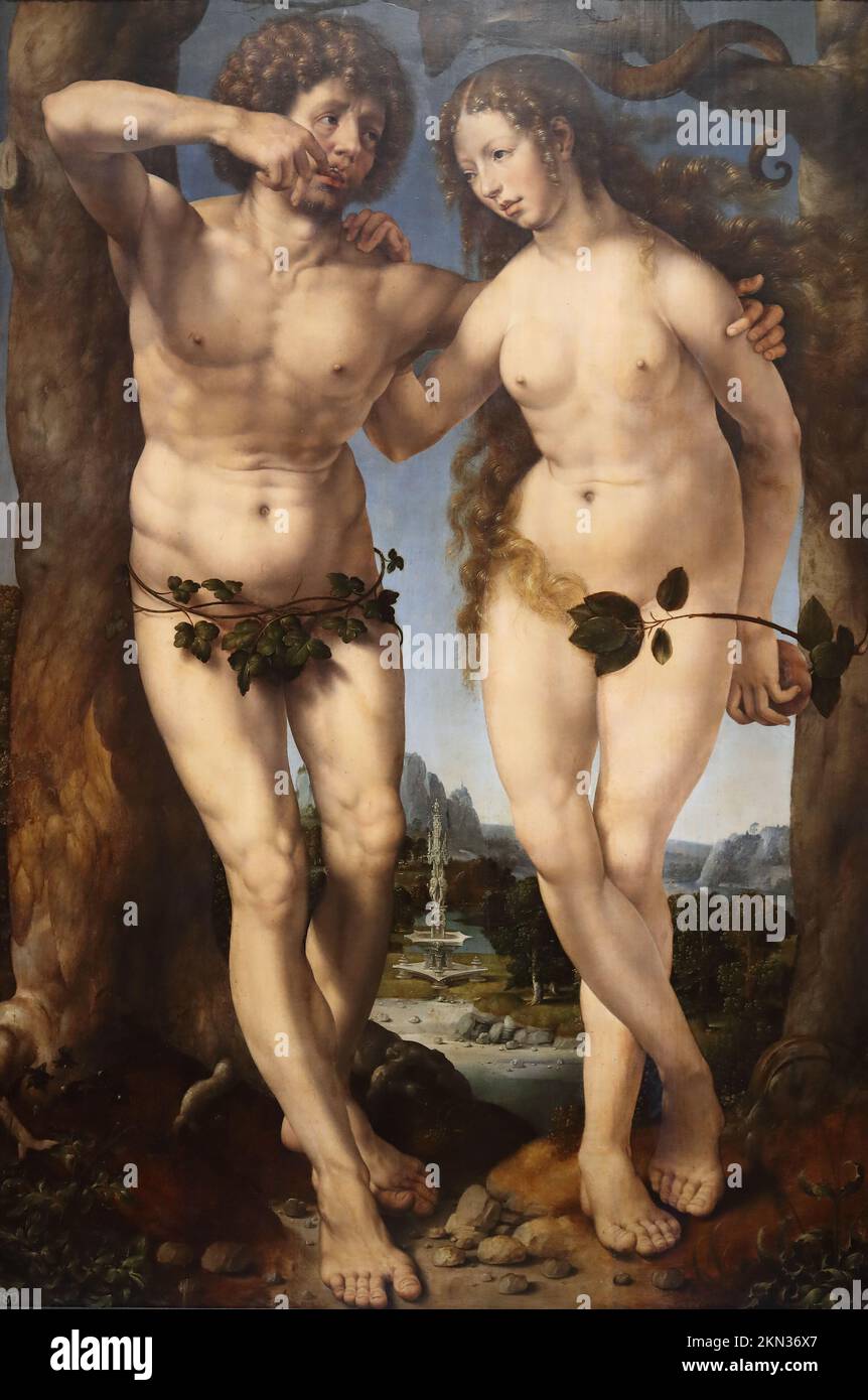 Adam et Eve par le peintre de la Renaissance flamande Jan Gossaert à la National Gallery, Londres, Royaume-Uni Banque D'Images