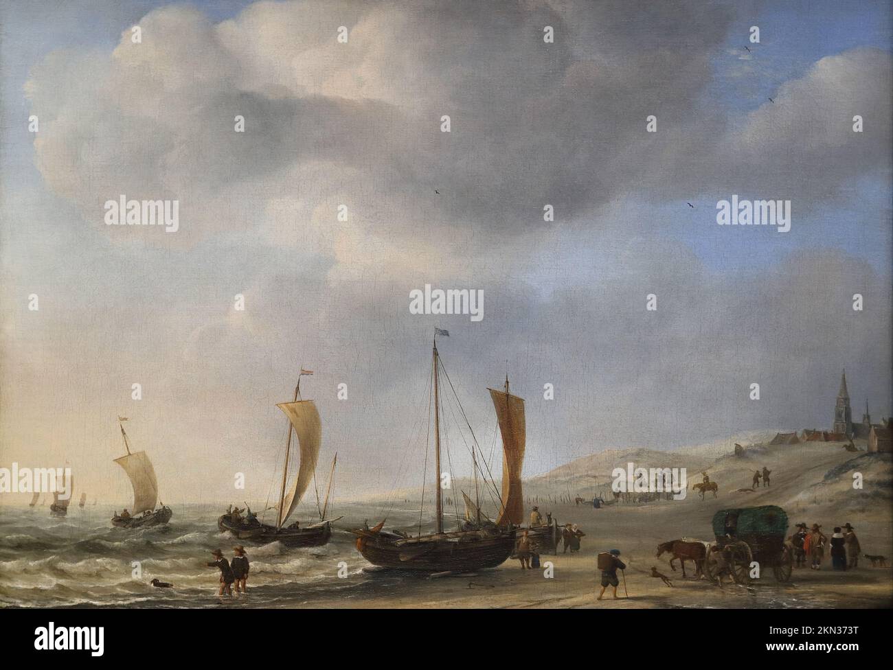 The Shore at Scheveningen par le peintre néerlandais Willem van de Velde à la National Gallery, Londres, Royaume-Uni Banque D'Images