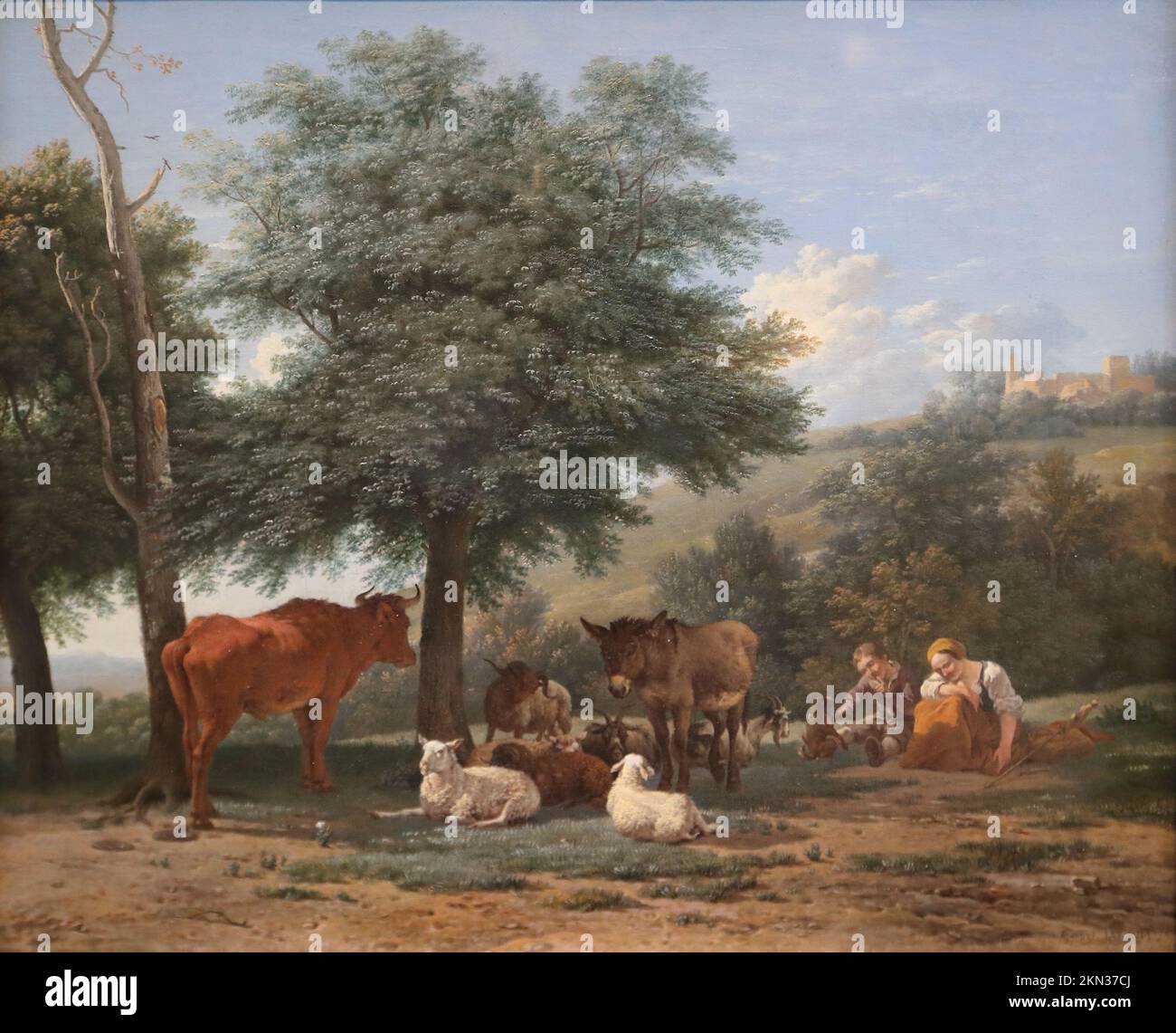 Animaux de ferme avec un garçon et un herdswoman par le peintre baroque hollandais Karel Dujardin à la National Gallery, Londres, Royaume-Uni Banque D'Images