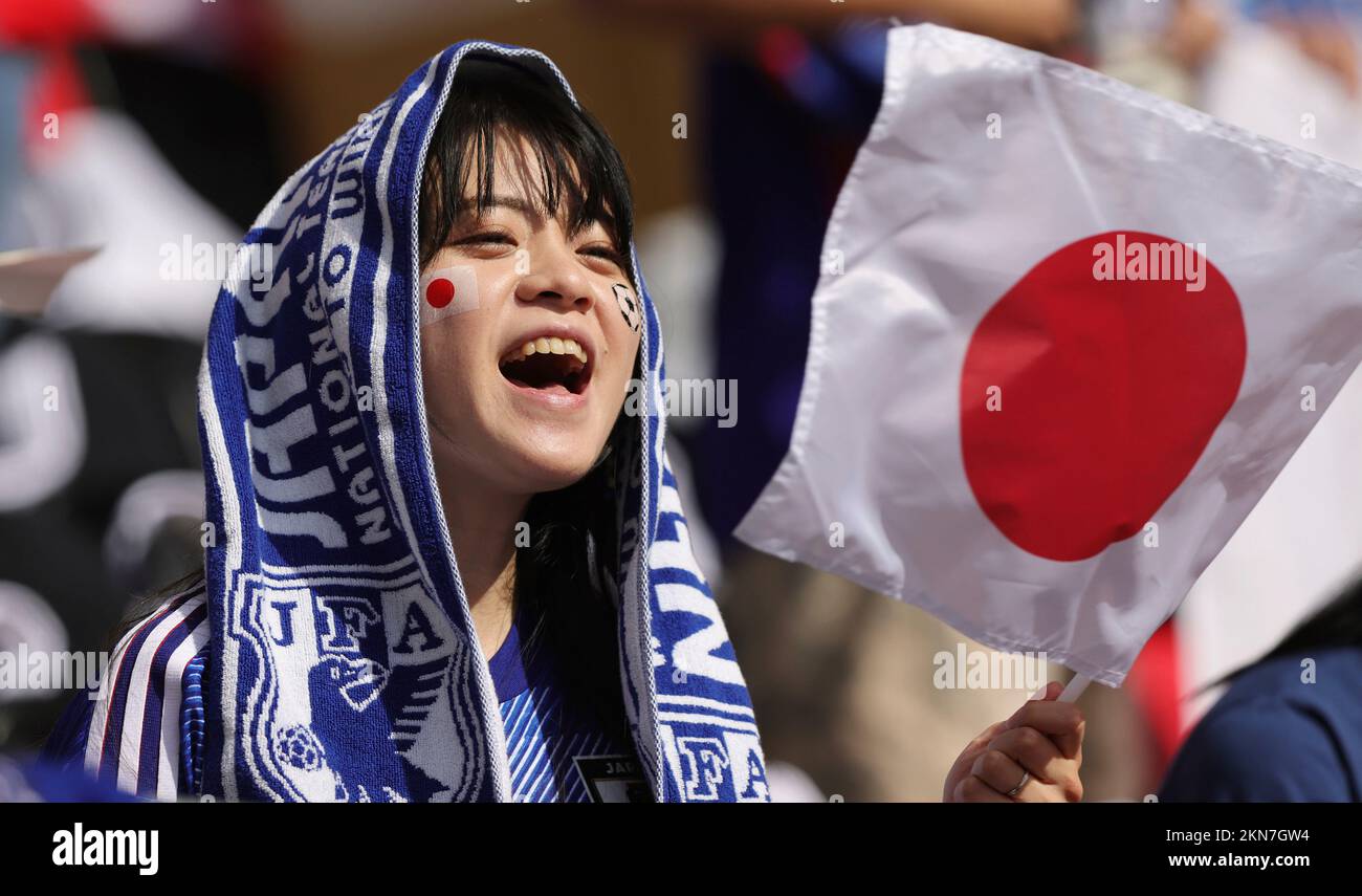 Firo : 11/27/2022, football, football, coupe DU MONDE de la FIFA 2022 QATAR, coupe du monde 2022 Qatar, coupe du monde 2022 Qatar, scène de groupe, Groupe E, match Japon - fans du Costa Rica, Japon Banque D'Images