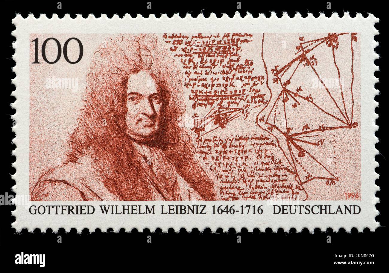 Timbre-poste allemand (1996) : 350th anniversaire de naissance de Gottfried Leibniz (1646-1716), mathématicien. Banque D'Images