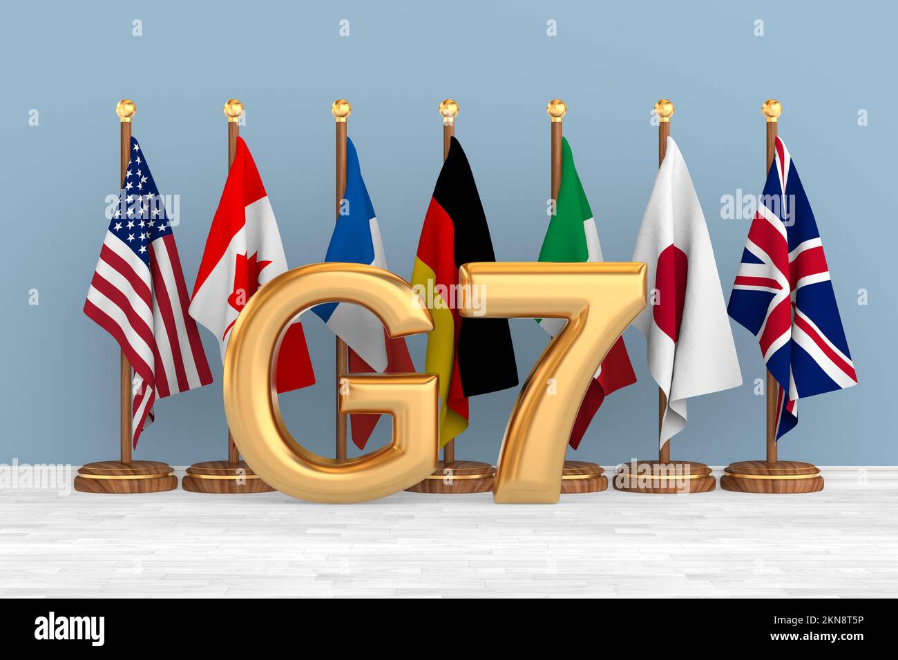 Placer les indicateurs G7 sur fond blanc. Illustration isolée 3D Banque D'Images