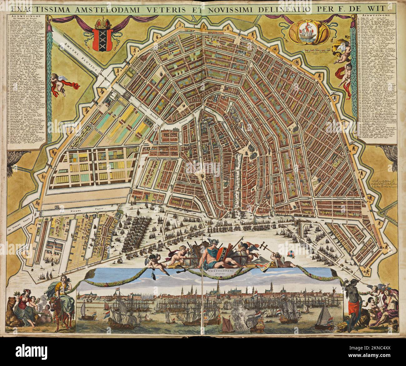 Plan de ville d'Amsterdam et de la région autour de lui de 16th-18th siècle. Les cartes sont magnifiquement illustrées à la main et gravées le montrant à l'époque. Banque D'Images