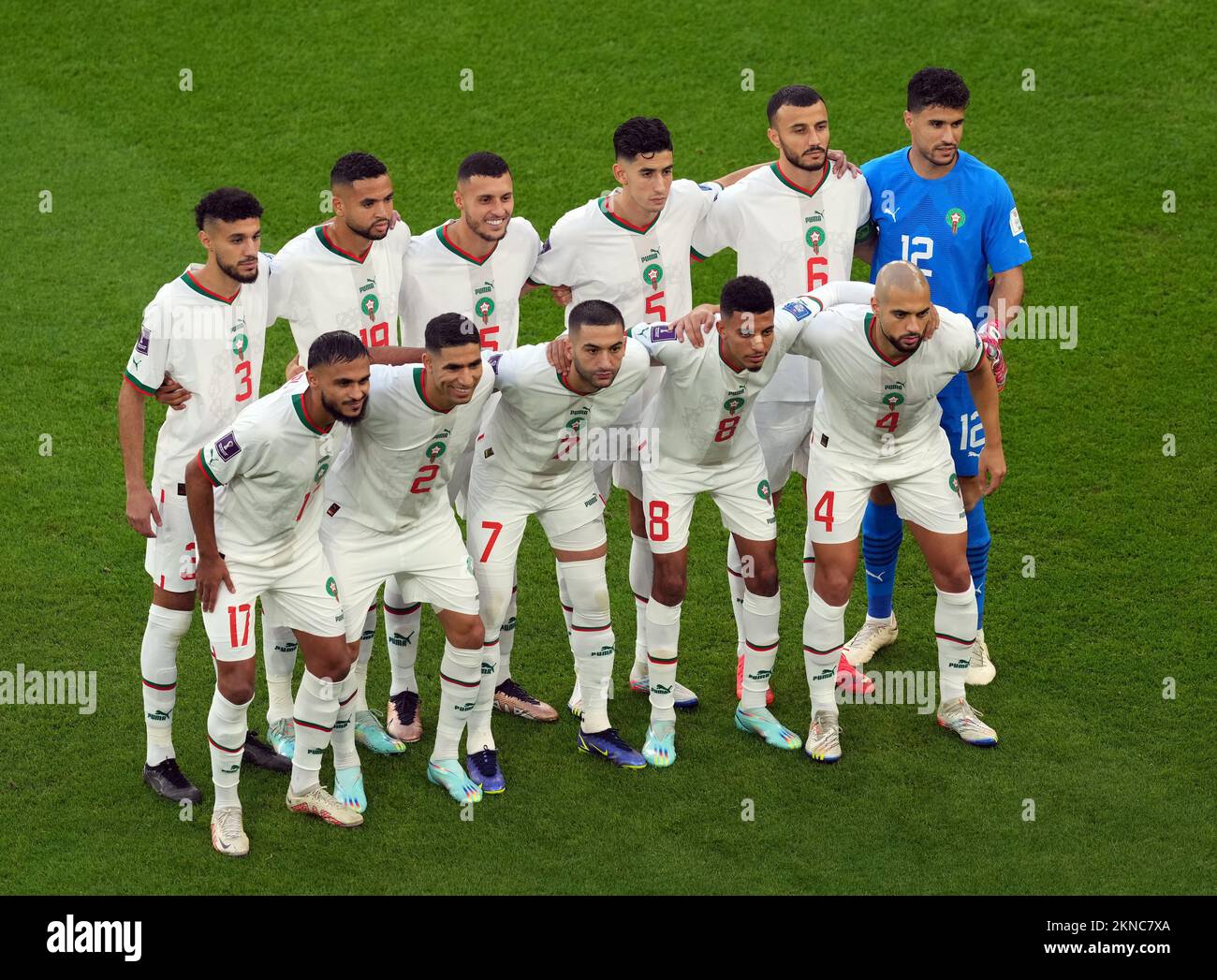 Groupe de l'équipe marocaine avant le match F de la coupe du monde de la FIFA au stade Al Thumama, Doha, Qatar. Date de la photo: Dimanche 27 novembre 2022. Banque D'Images