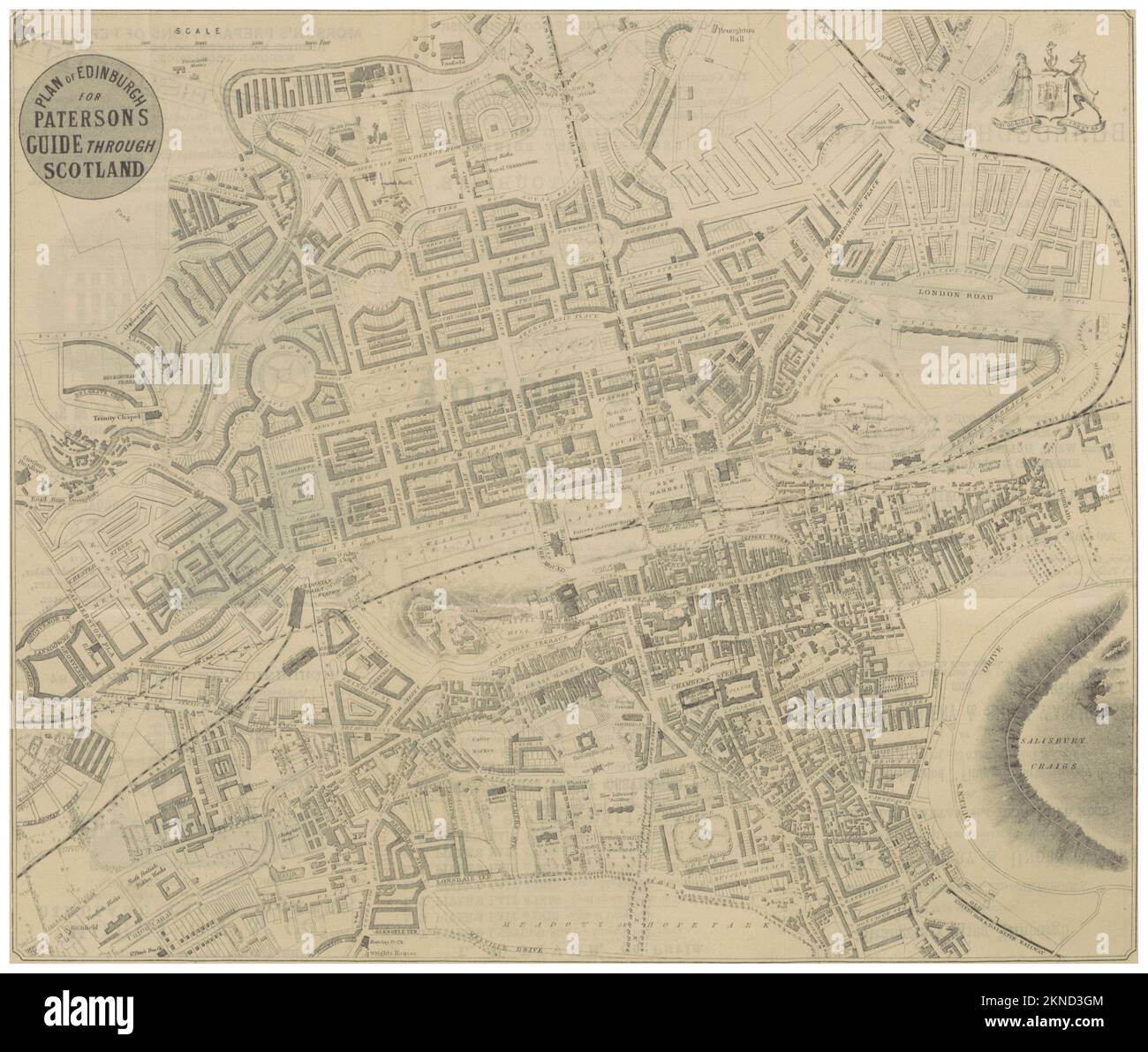 Plan de ville vintage d'Édimbourg et de la région autour de lui de 17th-19th siècle. Les cartes sont magnifiquement illustrées à la main et gravées le montrant à l'époque. Banque D'Images