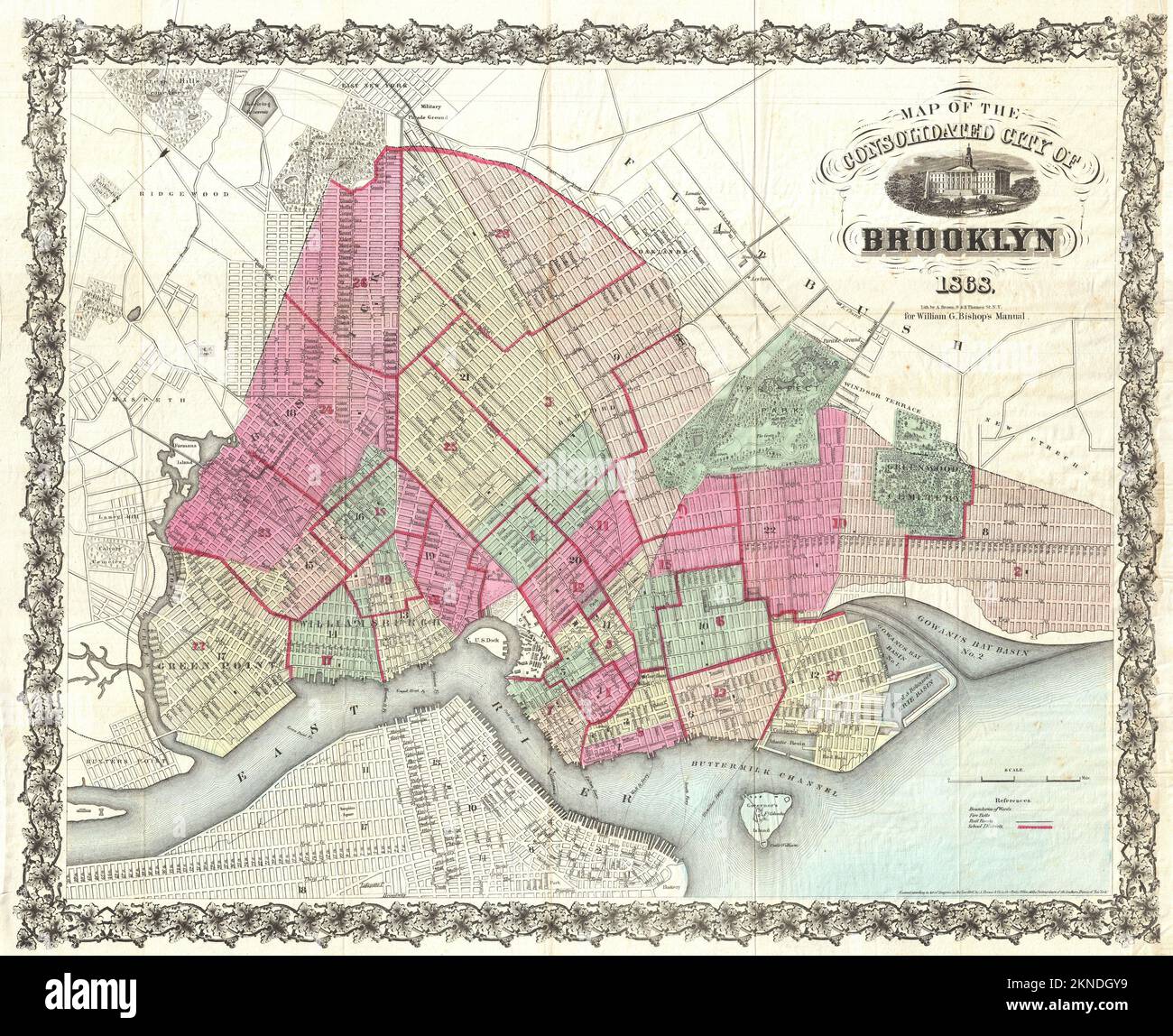 Plan vintage de la ville de New York du 19th siècle. Les cartes sont illustrées et gravées à la main et montrent Central Park, long Island, Brooklyn et Manhattan. Banque D'Images