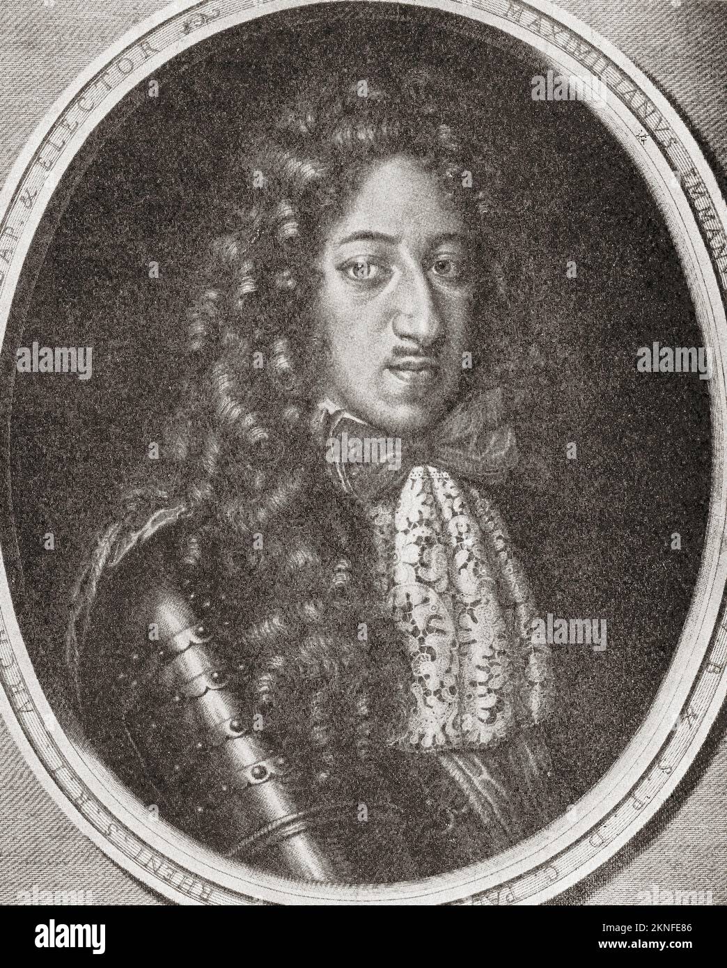 Maximilien II, 1662 – 1726, alias Max Emanuel ou Maximilien Emanuel. Un dirigeant de Wittelsbach de Bavière, Prince-électeur du Saint Empire romain, dernier gouverneur des pays-Bas espagnols et duc de Luxembourg. De modes et manières, publié en 1935. Banque D'Images