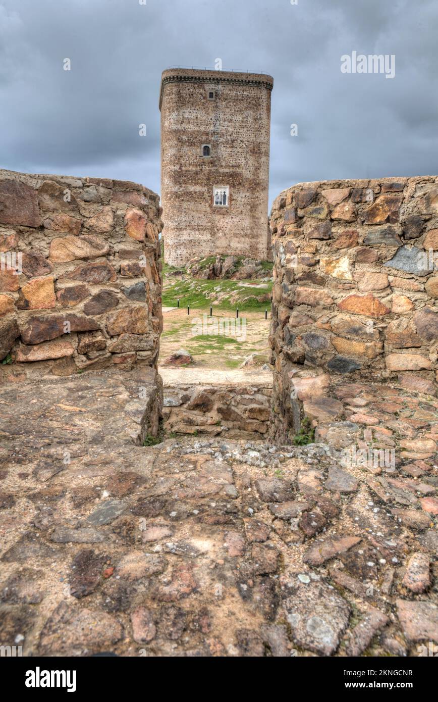 Fief de Feria, Badajoz, Espagne. Un des plus remarquables châteaux d'Estrémadure Banque D'Images