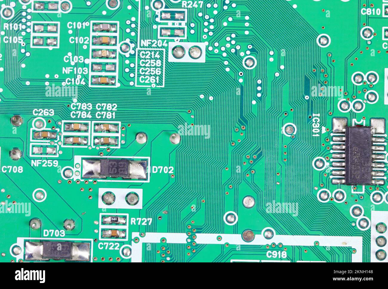 Carte de circuit imprimé de l'ordinateur avec composants électroniques. Carte électronique. Technologie de matériel informatique électronique. Formation en sciences techniques. Banque D'Images