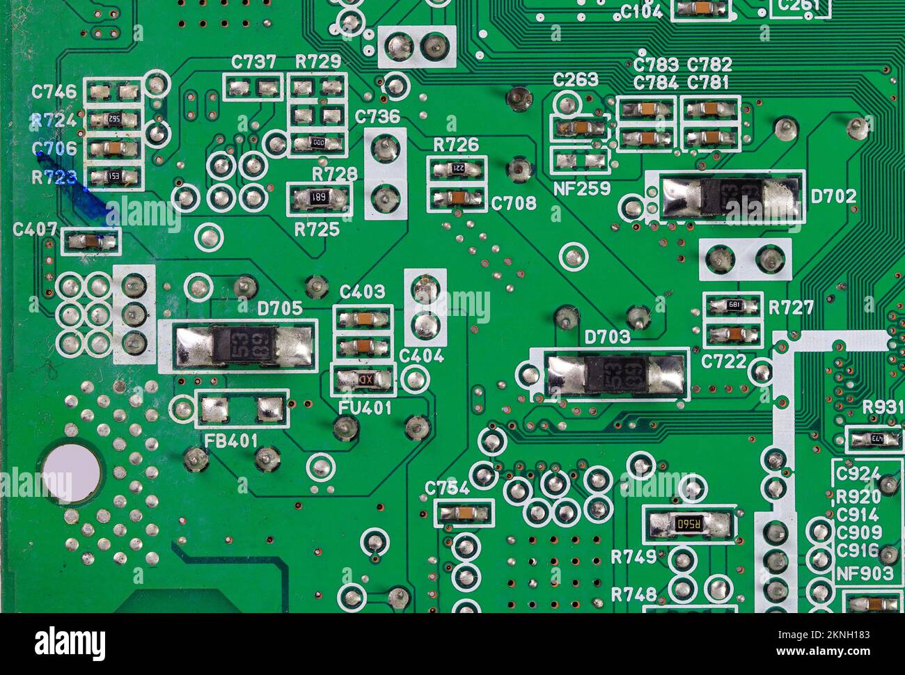 Carte de circuit imprimé de l'ordinateur avec composants électroniques. Carte électronique. Technologie de matériel informatique électronique. Formation en sciences techniques. Banque D'Images