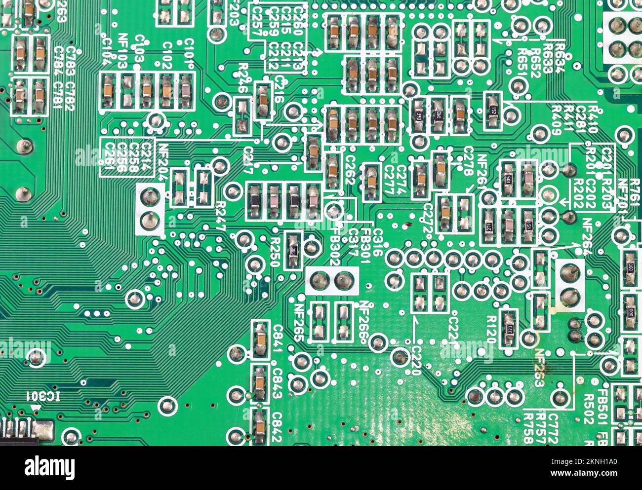 Carte de circuit imprimé de l'ordinateur avec composants électroniques. Carte électronique. Technologie de matériel informatique électronique. Formation en sciences techniques. Banque D'Images