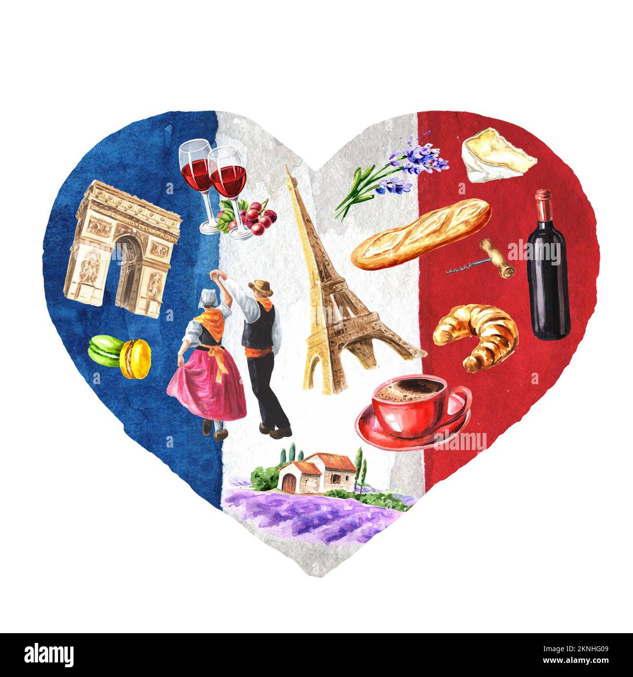 Concept Voyage à Paris. Illustration aquarelle dessinée à la main isolée sur fond blanc Banque D'Images