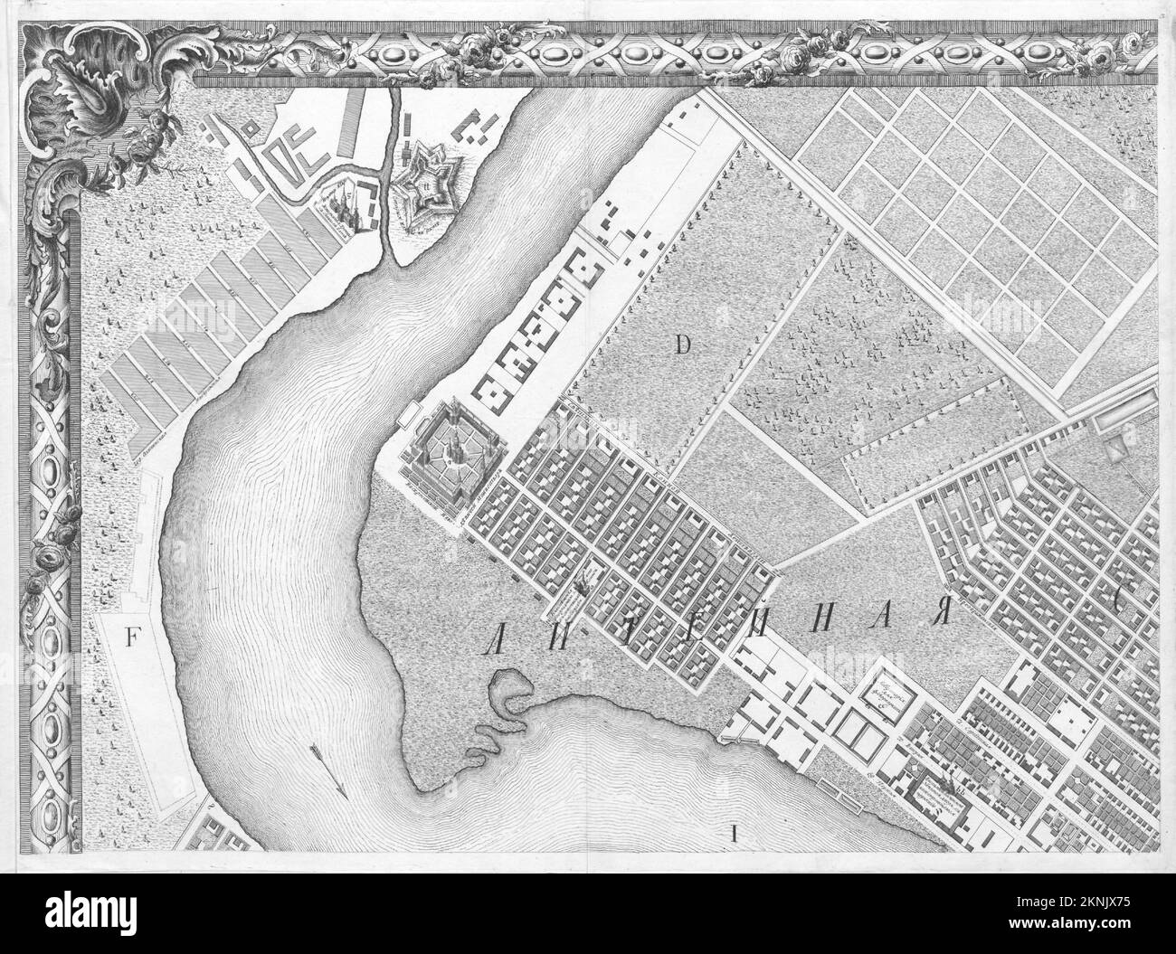 Plan de ville vintage de Saint-Pétersbourg et de la région autour de lui à partir de 18th siècle. Les cartes sont magnifiquement illustrées à la main et gravées le montrant à l'époque. Banque D'Images