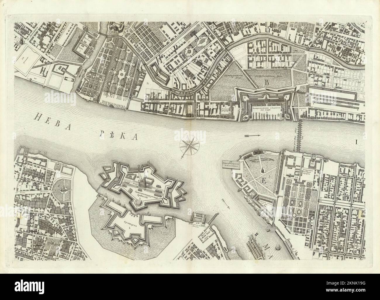 Plan de ville vintage de Saint-Pétersbourg et de la région autour de lui à partir de 18th siècle. Les cartes sont magnifiquement illustrées à la main et gravées le montrant à l'époque. Banque D'Images