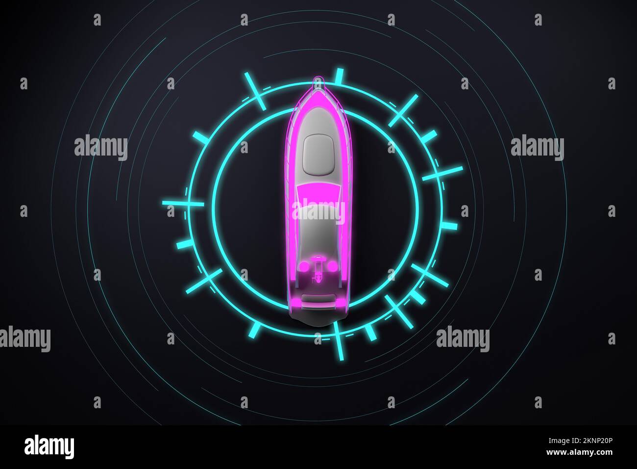 bateau-yacht conditionnel avec détails en surbrillance, vue du dessus. 3d rendu Banque D'Images