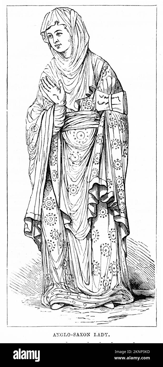 Gravure d'une dame anglo-saxonne du 12th siècle, vers 1880 Banque D'Images