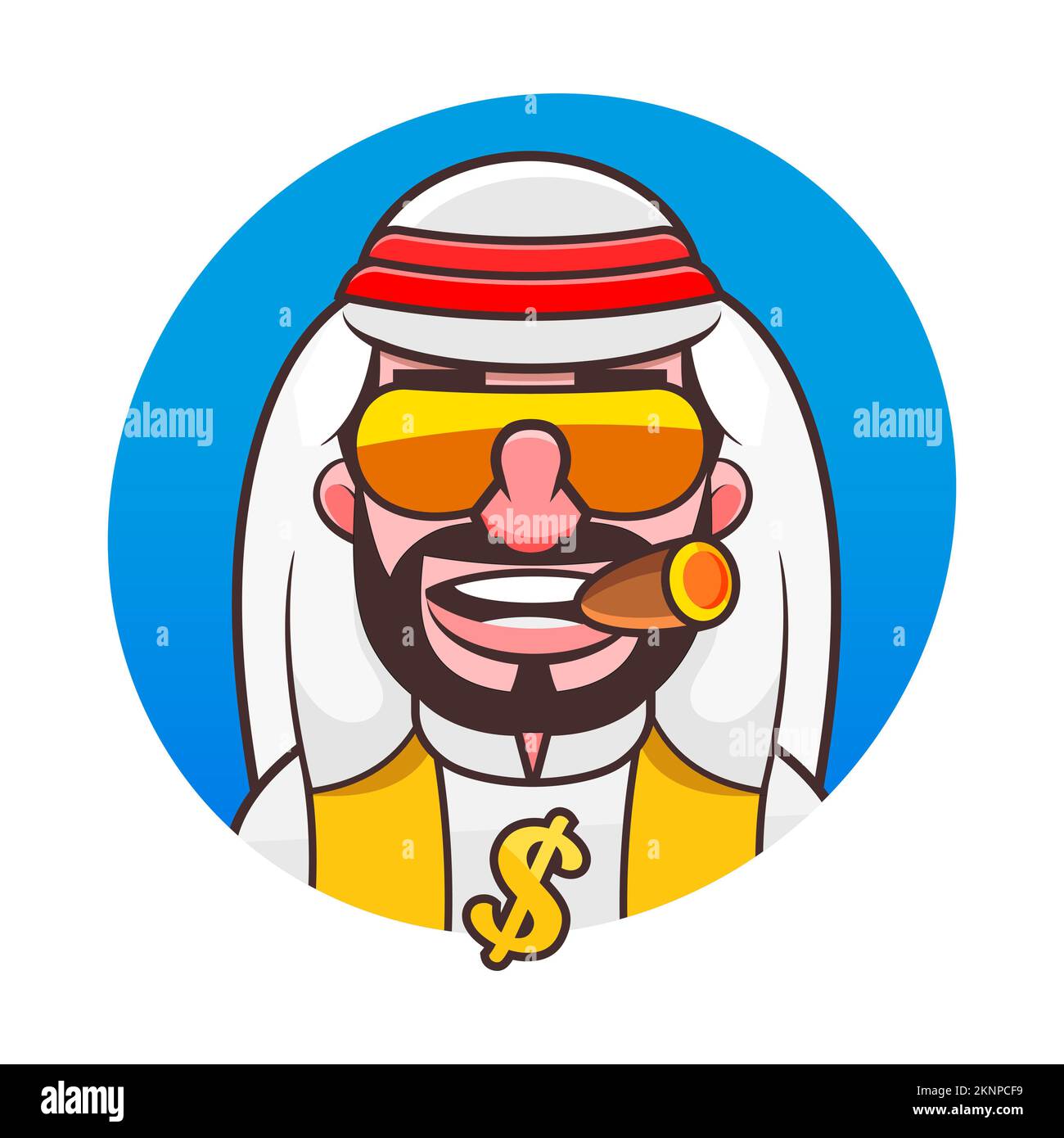 Homme arabe en chapeau musulman traditionnel, avatar vectoriel Banque D'Images