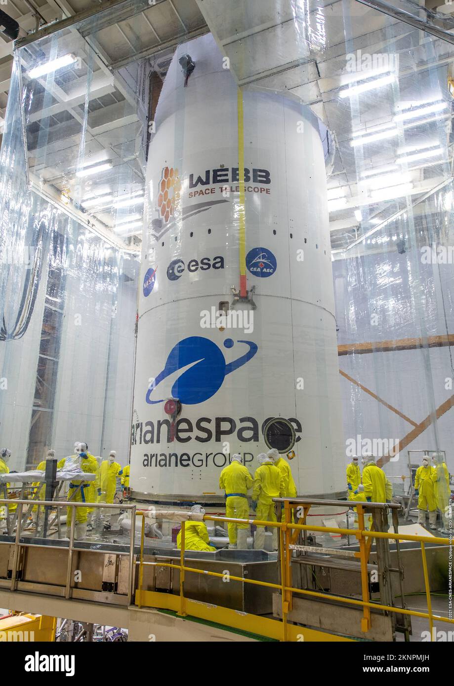 James Webb Telescope lance la fusée Ariane 5 et les préparatifs. Banque D'Images