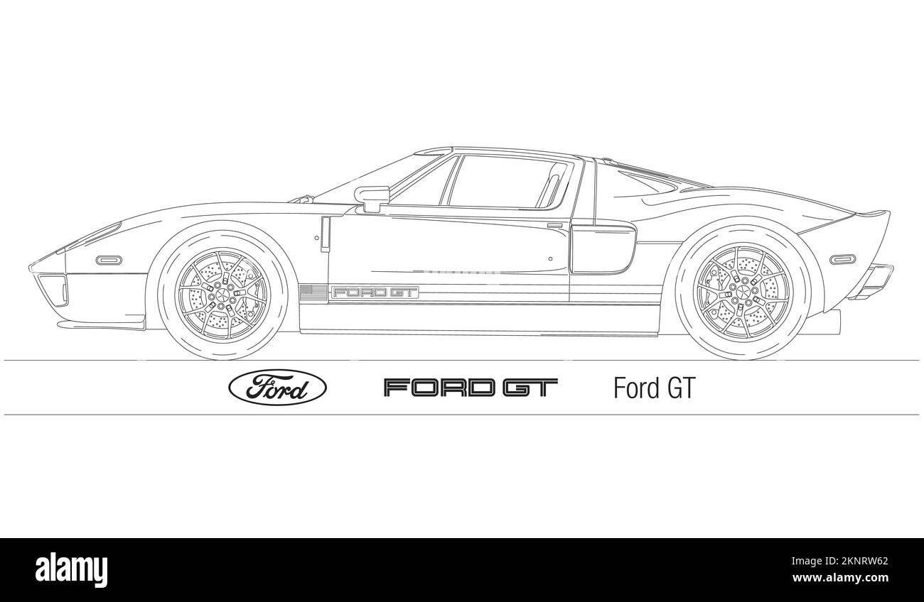 États-Unis, année 2006, illustration de la silhouette d'une voiture d'époque, Ford GT Banque D'Images
