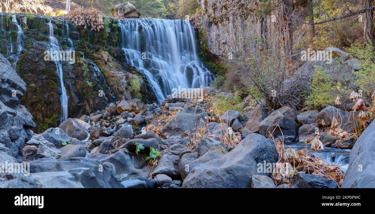 Panorama des Middle Falls sur la rivière McCloud dans la forêt nationale de Shasta Trinity, Californie, États-Unis Banque D'Images
