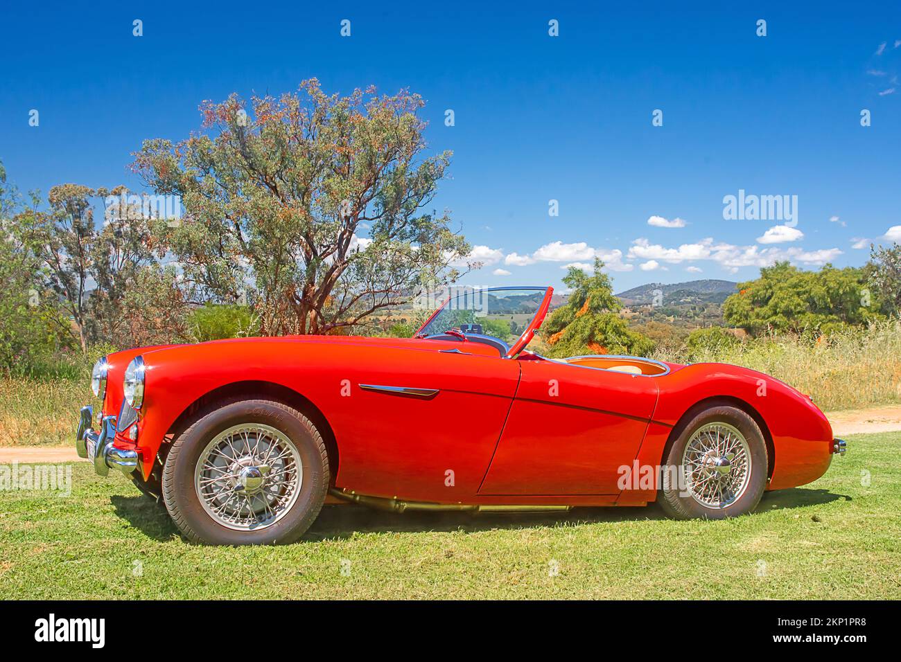 Une Austin Healey Roadser de 1952 en Australie rurale. Banque D'Images