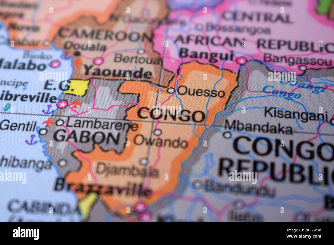 Congo Travel concept Nom du pays sur la carte du monde politique très macro gros plan Voir stock Photograph Banque D'Images